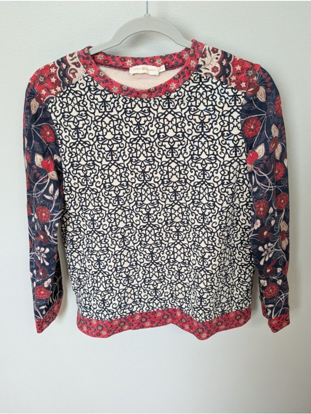 Tory Burch Top XS XSmall Long Sleeve Sweatshirt Floral Mixed Media Oversized